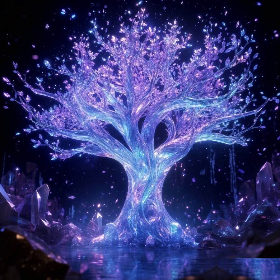 The Garden — a crystal tree in darkness
